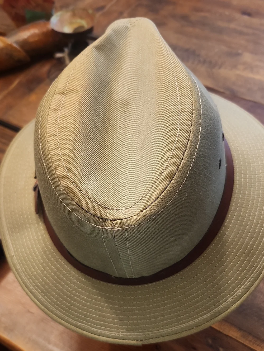 Backtrails Men's Olive Green Canvas Outback Hat with Brown Leather Band